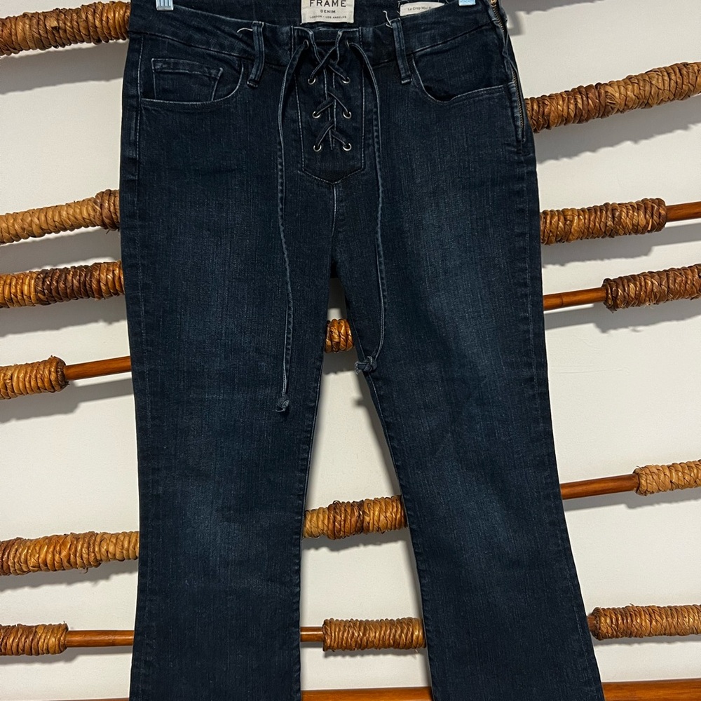 Frame Denim Black Straight Leg Lace-Up Jeans